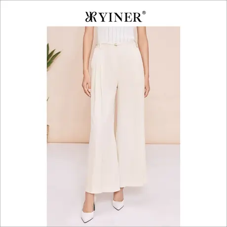 YINER音儿女装夏季时尚百搭通勤阔腿杏色休闲裤图片