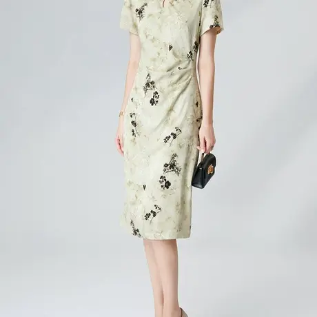 首尚格释2025夏季新品时尚新中式水墨画立领盘扣收腰显瘦旗袍裙女图片