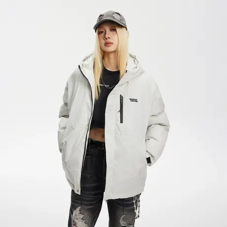 潮牌纯色连帽保暖棉服女冬季加厚外套2023新款复古宽松小个子棉衣图片