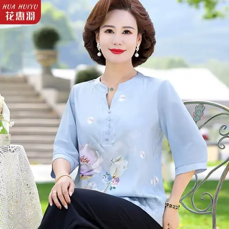 2023新款妈妈春装洋气衬衫50岁中袖t恤衣服小衫中老年女夏装上衣图片