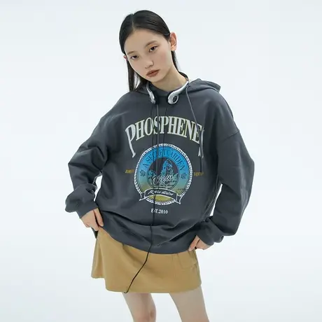 omont蛋挞家 印花连帽卫衣2023秋季新款女美式复古oversize卫衣图片