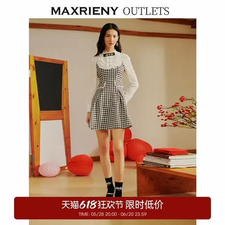 【奥莱】MAXRIENY千鸟格连衣裙复古娃娃领格纹裙子衬衫裙图片