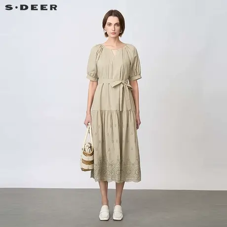 【好物体验专享】sdeer圣迪奥田园风收腰绣花短袖连衣裙S25261206图片