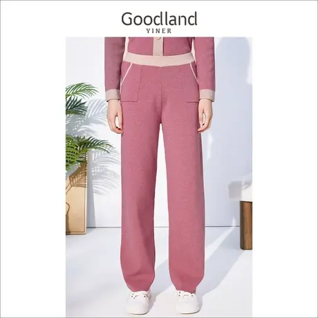 Goodland美地女装冬季撞色摩登宽松针织休闲裤图片