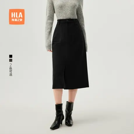 HLA/海澜之家自在唤我lady显瘦半身裙秋新款通勤职业开叉裙子女装图片