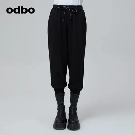 odbo/欧迪比欧原创设计松紧腰休闲运动裤秋冬百搭宽松束脚卫裤图片