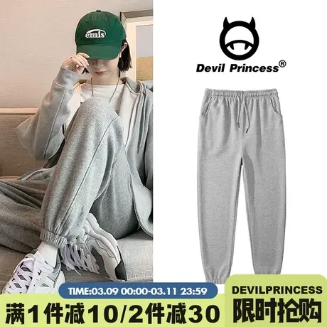 韩系简约风宽松百搭灰色束脚卫裤女秋冬新款加厚直筒运动裤ins潮图片