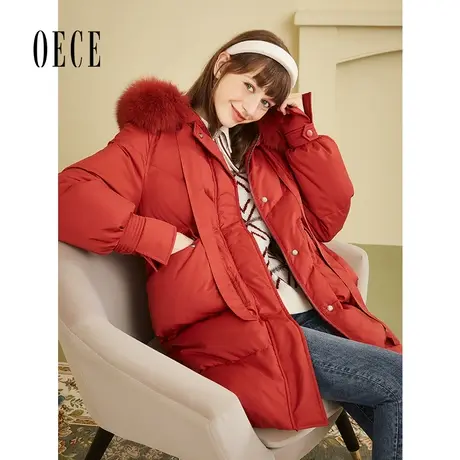 Oece中长款羽绒服冬装新款大毛领加厚羽绒外套女图片