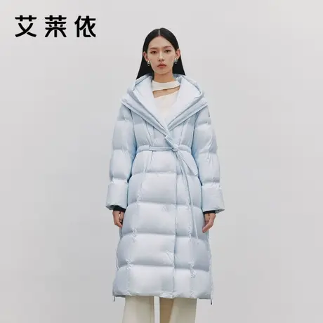 艾莱依致感鹅绒羽绒服女新款时尚连帽气质腰带收腰西装领高级外套图片