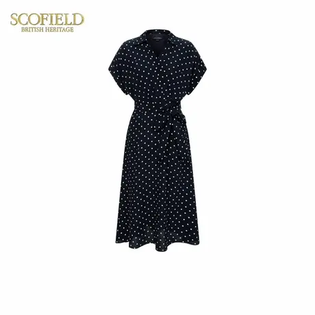 Scofield女装法式复古V领波点印花连衣裙收腰系带2025夏季新品图片