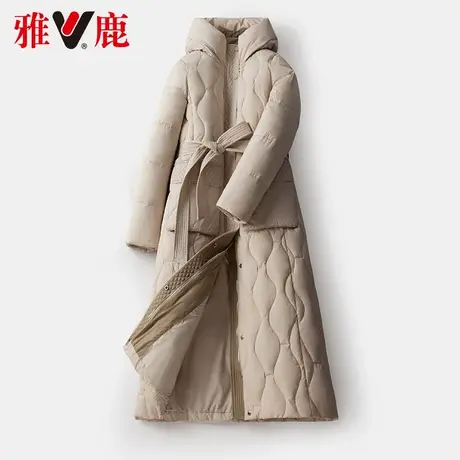 雅鹿羽绒服女中长款系带2022冬季新款长过膝休闲宽松保暖连帽外套图片