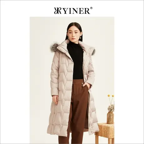 YINER音儿女装2022冬新款可拆卸狐狸毛领连帽羽绒服图片