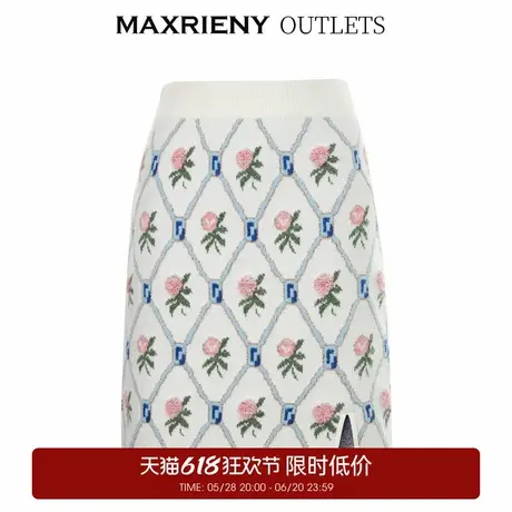 【奥莱】MAXRIENY菱形玫瑰提花毛织半裙半身裙图片