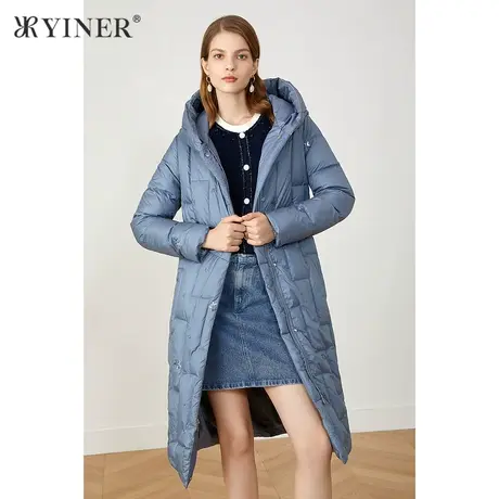 YINER音儿商场同款女装2021冬季新款长款加厚连帽羽绒服图片