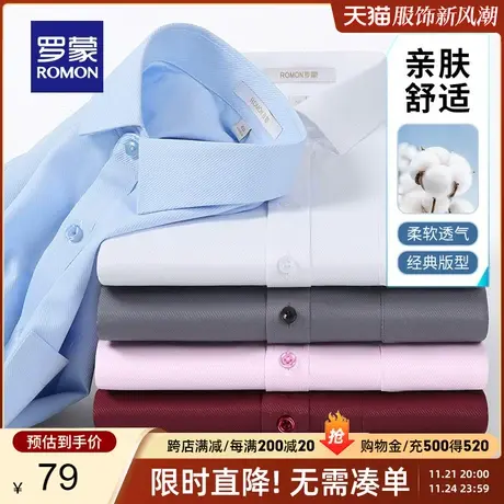 罗蒙男士商务休闲长袖衬衫2024春季新款职业工装弹力易打理衬衣男图片