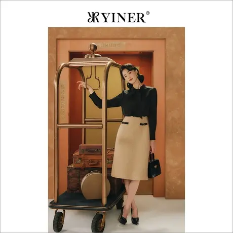 【1996系列】YINER音儿女装冬季法式优雅针织拼接假两件连衣裙图片