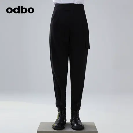 odbo/欧迪比欧时尚气质工装风黑色休闲裤女春季新款垂感哈伦裤子图片