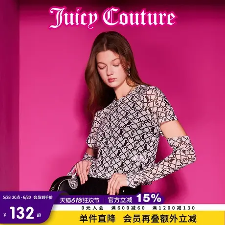 Juicy Couture橘滋2025春夏新款小狗弹力网眼印花分袖针织衫女图片