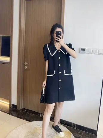 黑色夏季小香风连衣裙2024年大码女装胖mm巨显瘦气质裙子别致高端图片
