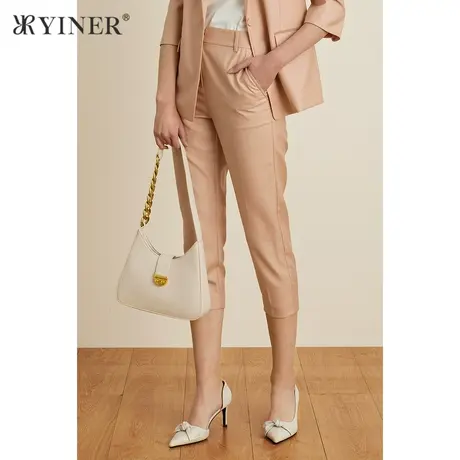 YINER音儿女装夏季通勤弹力七分裤浅粉色休闲裤图片
