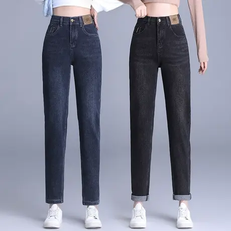 显瘦牛仔哈伦裤女秋款2023年潮流百搭宽松烟管裤简约高街萝卜裤子图片