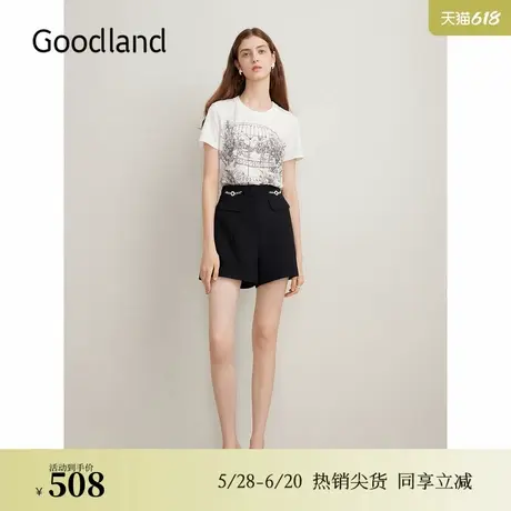 Goodland美地夏季小香风A字短裤暗纹休闲裤图片