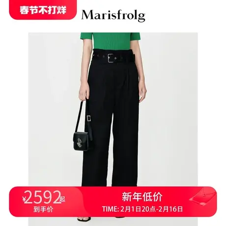 【商场同款】玛丝菲尔休闲裤夏季新款黑色高腰宽松直筒休闲裤女图片