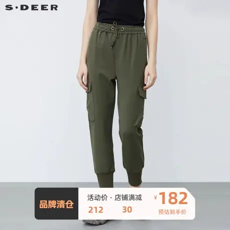 sdeer圣迪奥女装冬季新抽绳松紧立体口袋罗纹运动长裤S21480821图片