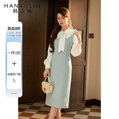 法式气质连衣裙秋冬款女2023年新款修身显瘦高级感小香风拼接裙子图片