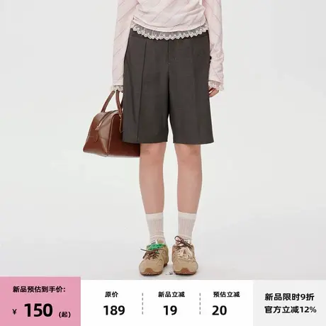 【7/08 20点新品9折】omont蛋挞家复古简约高腰显瘦直筒西装短裤图片