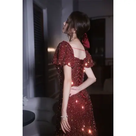 敬酒服新娘女2023新款结婚夏季薄款小个子酒红色订婚礼服平时可穿图片