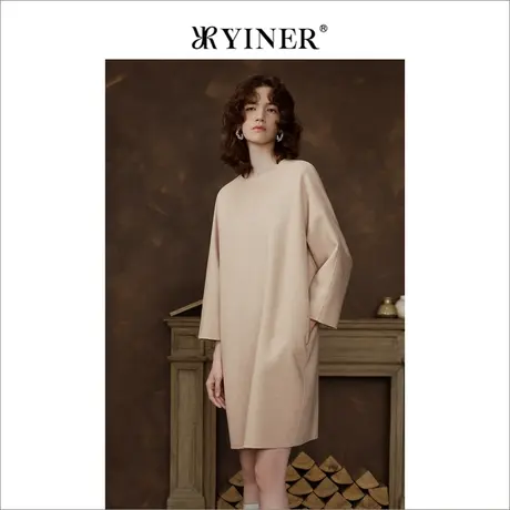 【裸感羊绒】YINER音儿冬季法式女装设计感绵羊毛连衣裙图片