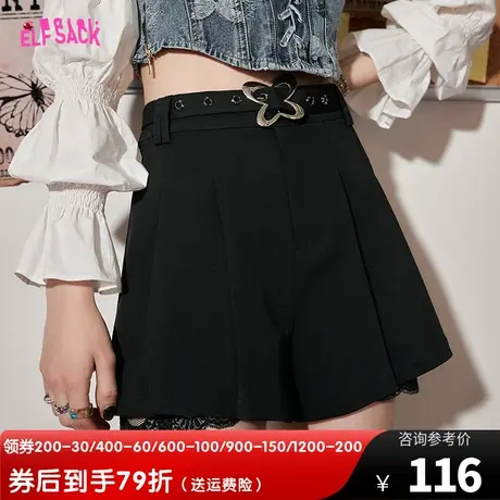 【商场同款】妖精的口袋高腰黑色裙裤女2023春秋新款休闲宽松短裤图片