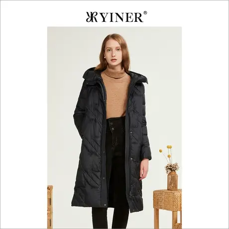 *YINER音儿奥莱女装冬季高级感中长款连帽羽绒服图片