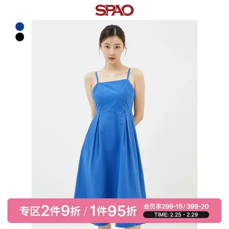 SPAO韩国同款夏季新款女气质一字领吊带收腰连衣裙高腰SPOWD37W05图片