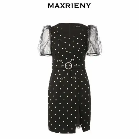 【奥莱】MAXRIENY夏季职场复古波点裙温柔风蕾丝拼接气质连衣裙女图片