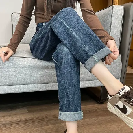 哈伦牛仔裤女小个子裤子显高梨形身材春秋复古高腰九分萝卜老爹裤图片
