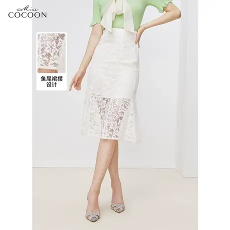 MISSCOCOON蕾丝半身裙女2023新款夏季高腰显瘦时尚气质小众开叉裙图片