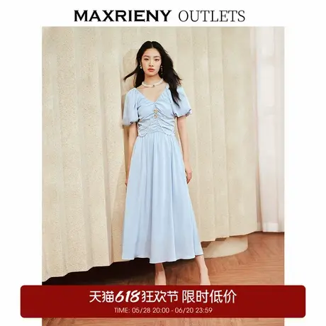 【奥莱】MAXRIENY精致复古连衣裙泡泡袖公主裙收腰仙女裙图片