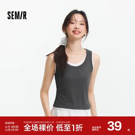 森马背心女短款大圆领小性感2025夏季新款撞色假两件紧身上衣百搭图片