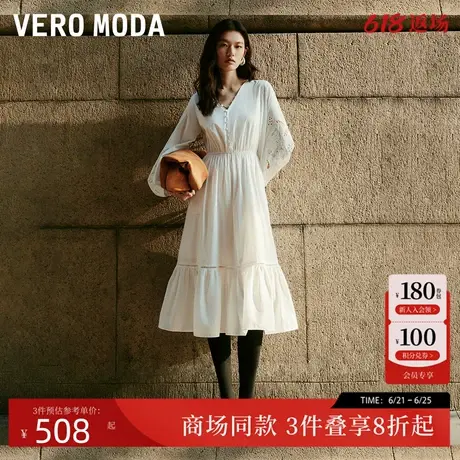 Vero Moda连衣裙女2025夏季新款含棉收腰宽松百搭灯笼袖32527D002图片