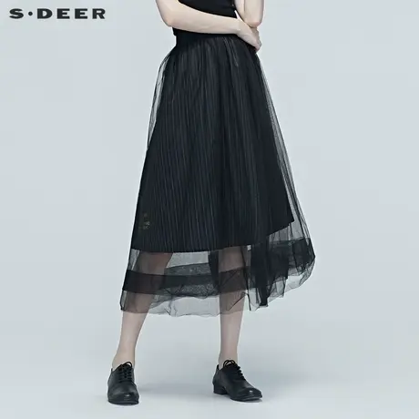 sdeer圣迪奥女装夏季休闲网纱拼接字母A字型长裙半身裙S20281117图片