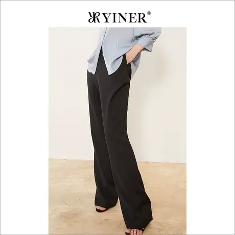 YINER音儿线上专选女装2022夏季高腰弹力微喇拖地休闲裤图片