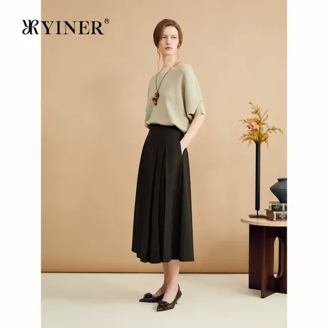 【博主同款】YINER音儿秋季低弹丝法式双排褶A字半身裙图片