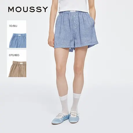 MOUSSY 2025夏季新品薄款宽松高腰格纹沙滩裤家居裤010IS431-3831图片