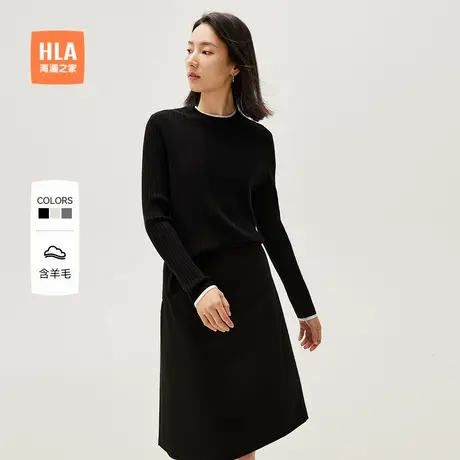 HLA/海澜之家含绵羊毛针织衫25春季新纯色圆领通勤风保暖毛衣女装图片