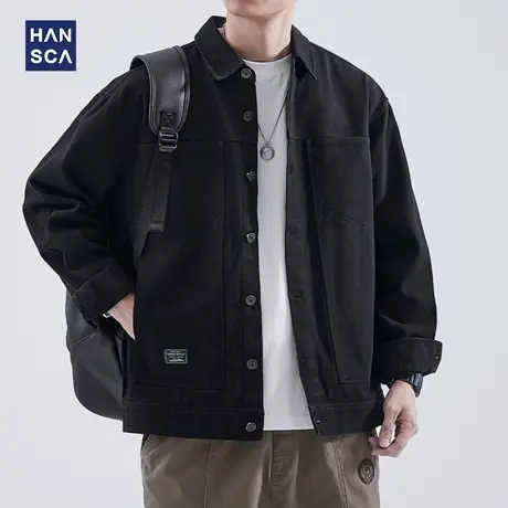 hansca工装衬衫男外套秋季美式复古宽松水洗大码翻领痞帅休闲上衣图片
