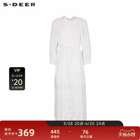 【sdeer奥莱】圣迪奥女装复古圆领碎褶收腰绣花连衣裙S243Z1235图片