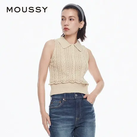 MOUSSY 夏季新品老钱风POLO领麻花针织小背心女010HA670-3351图片