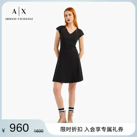 ARMANI EXCHANGE/阿玛尼女士弹力V领短袖收腰优雅小黑裙连衣裙图片
